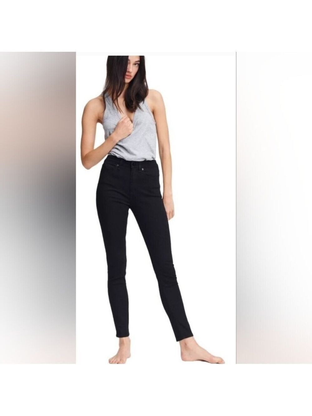 RAG & BONE + PAIGE WOMEN'S BLACK NINA HIGH-RISE SKINNY ANKLE JEANS SIZE 25